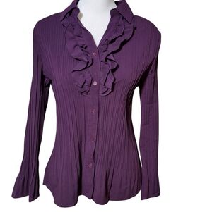East 5th Dark Purple Crinkle Ruffle Blouse Edwardian Corp Victorian Whimsigoth